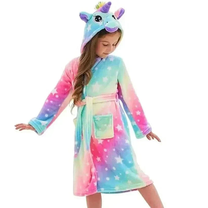 Kids' Flannel Bathrobe – With Hood and Unicorn Print 6