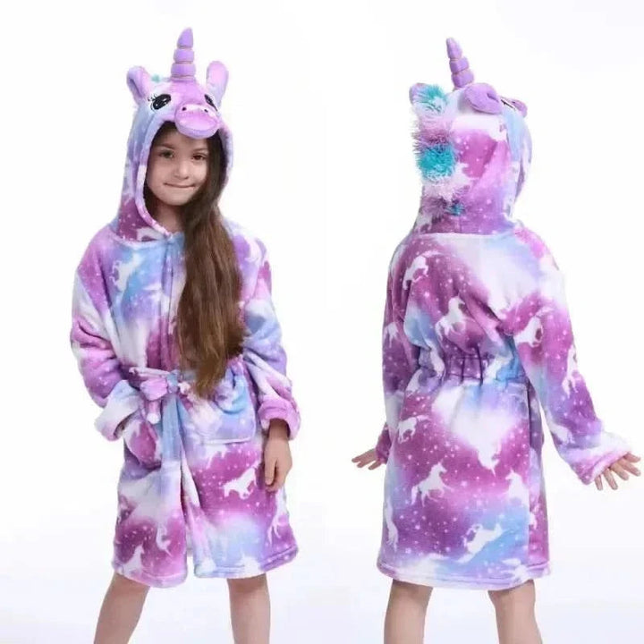 Kids' Flannel Bathrobe – With Hood and Unicorn Print 7