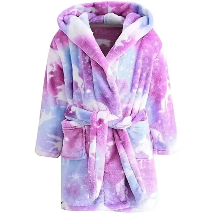 Kids' Flannel Bathrobe – With Hood and Unicorn Print 8
