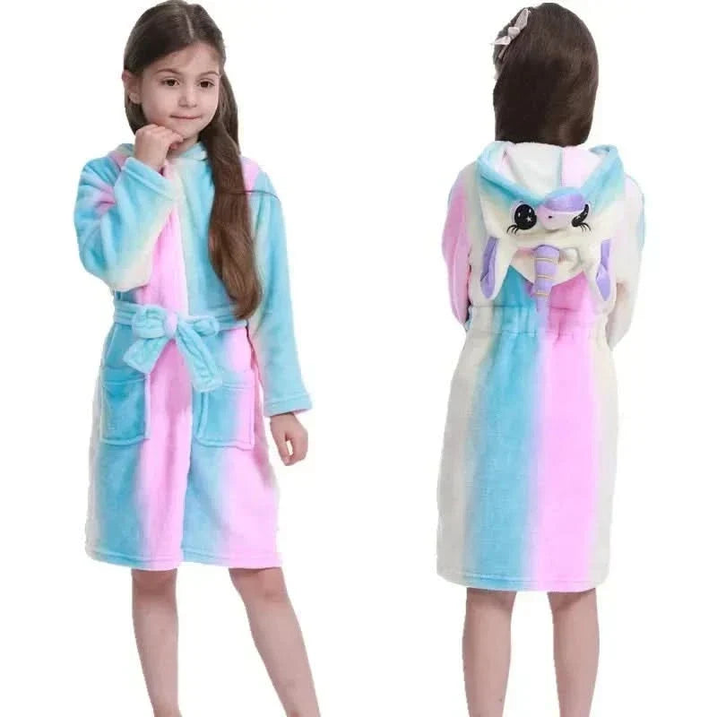 Kids' Flannel Bathrobe – With Hood and Unicorn Print 9
