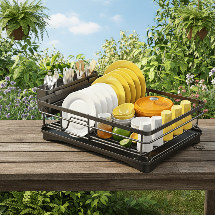Kitchen Draining Rack – Practical Metal Dish Dryer with Swiveling Spout and Cutlery Basket 5