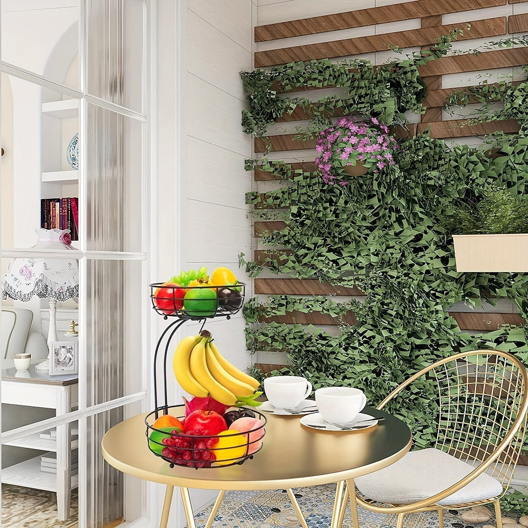 Kitchen Metallic Fruit Basket – 2-Tier Oval Design with Integrated Banana Holder 3