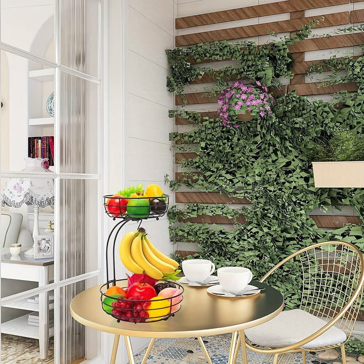 Kitchen Metallic Fruit Basket – 2-Tier Oval Design with Integrated Banana Holder 3
