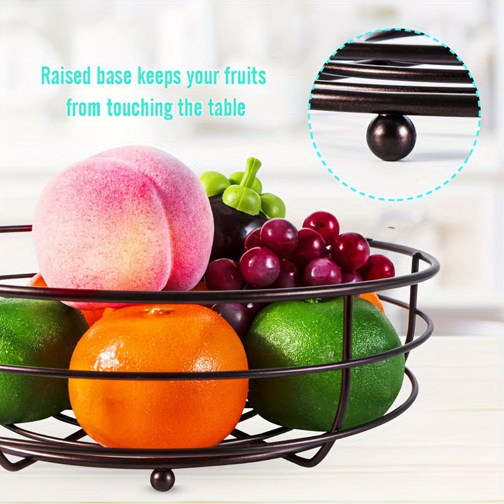 Kitchen Metallic Fruit Basket – 2-Tier Oval Design with Integrated Banana Holder 4