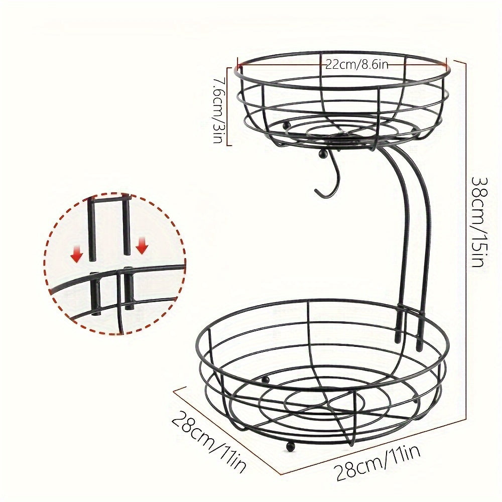 Kitchen Metallic Fruit Basket – 2-Tier Oval Design with Integrated Banana Holder 5