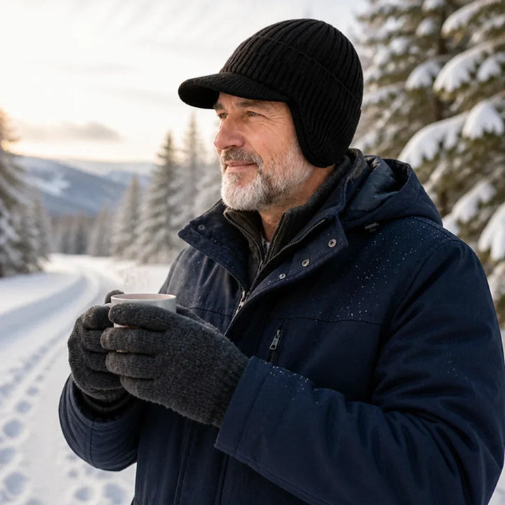 Knitted Lined Unisex Winter Hat – With Visor and Soft Fleece Lining 1