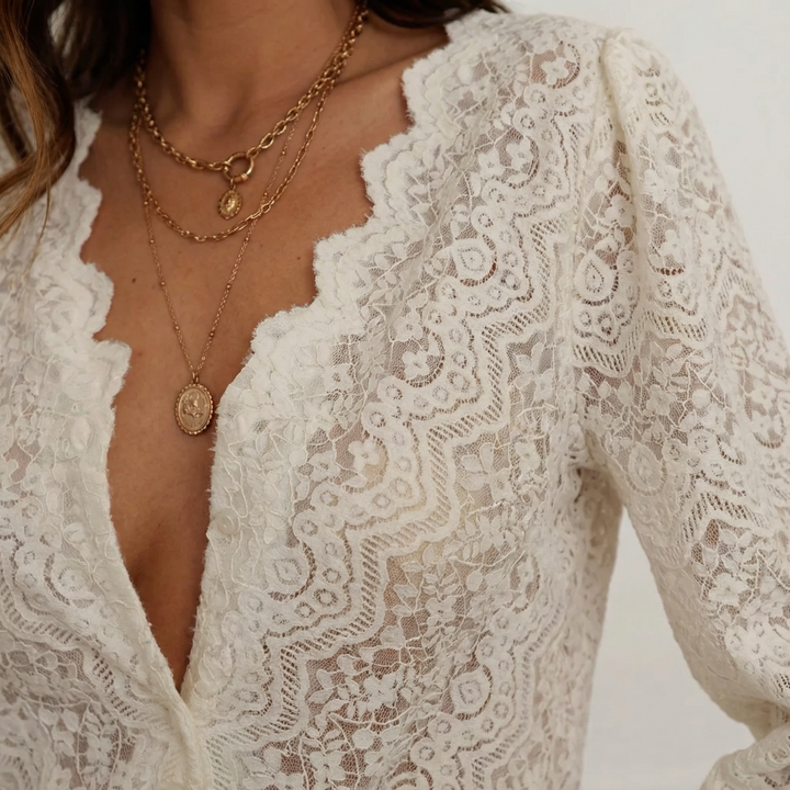 Lace_Top_Scallop_V_neck_Balloon_Sleeves_for_Women_3