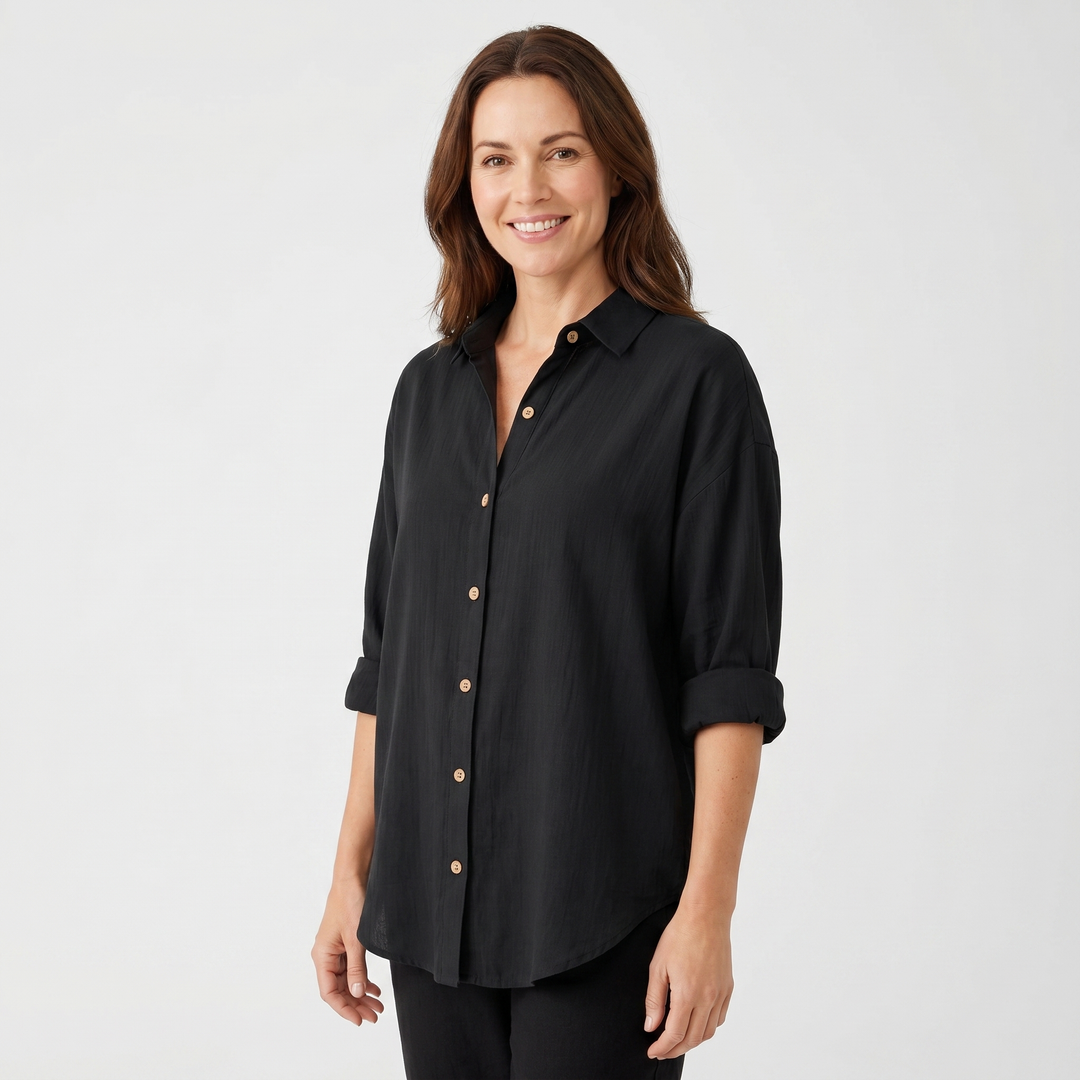 Lightweight Summer Blouse With Rolled Sleeves for Women