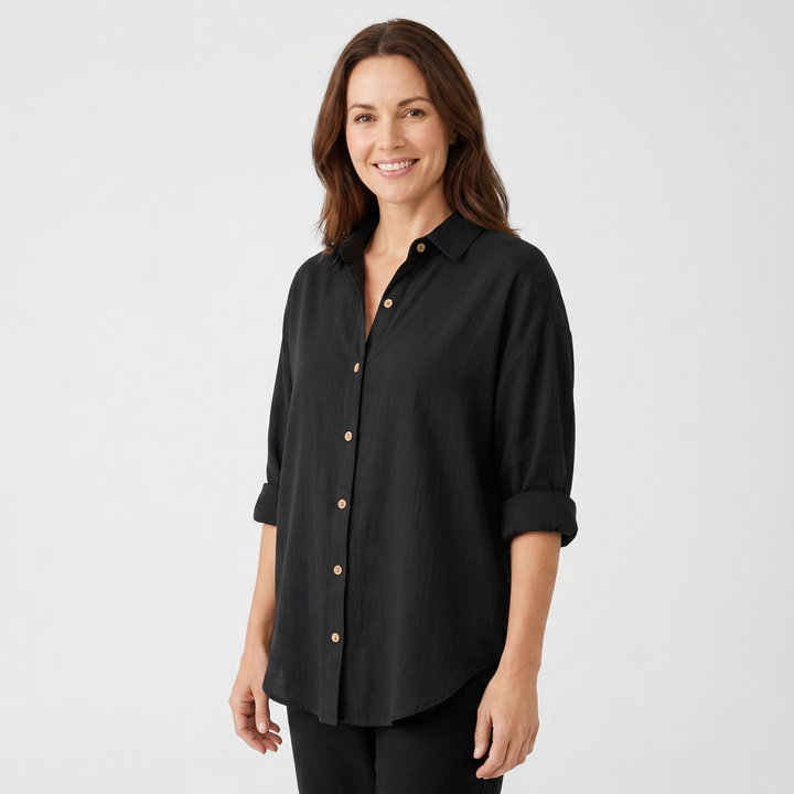 Lightweight Summer Blouse With Rolled Sleeves for Women