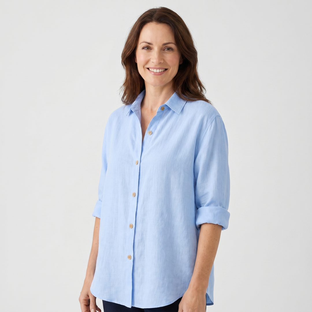 Lightweight Summer Blouse With Rolled Sleeves for Women