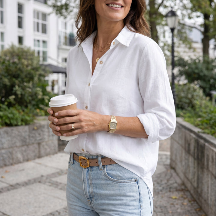 Lightweight Summer Blouse with Rolled Sleeves For Women