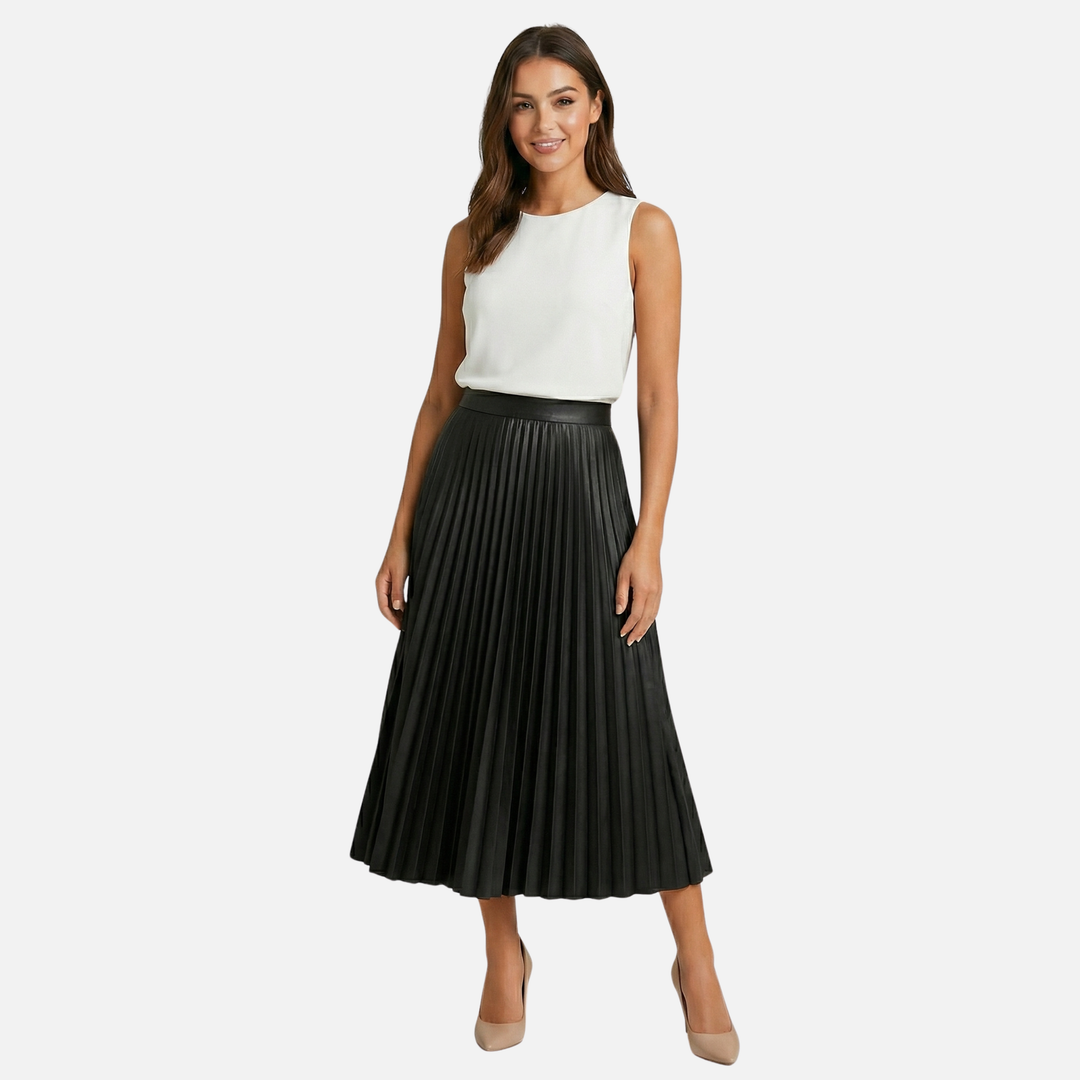 A-Line Pleated Skirt with Elastic Waist for Women