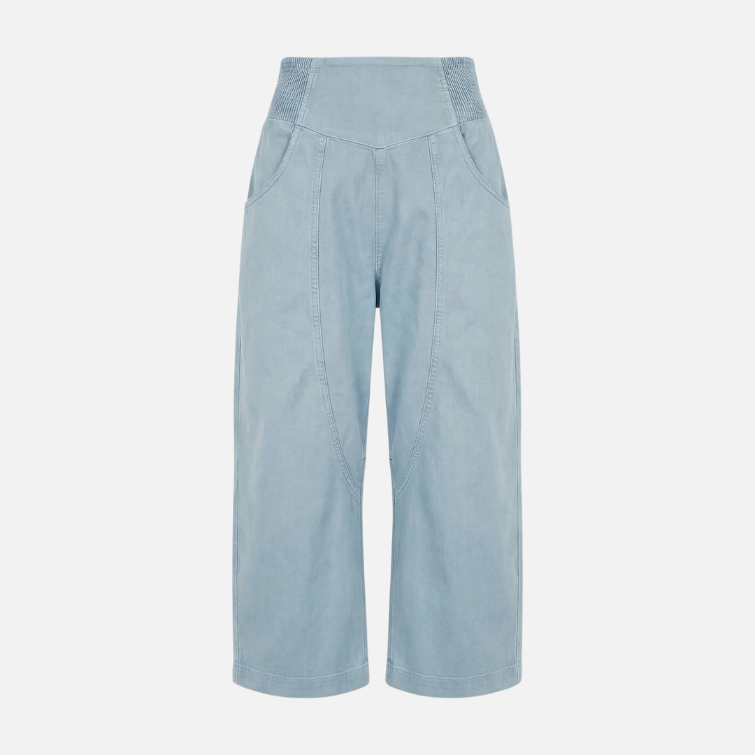 Cotton Wide Leg Linen Pants with Smocked Waist for Women