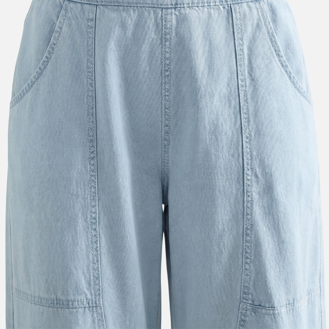 Cotton Wide Leg Linen Pants with Smocked Waist for Women