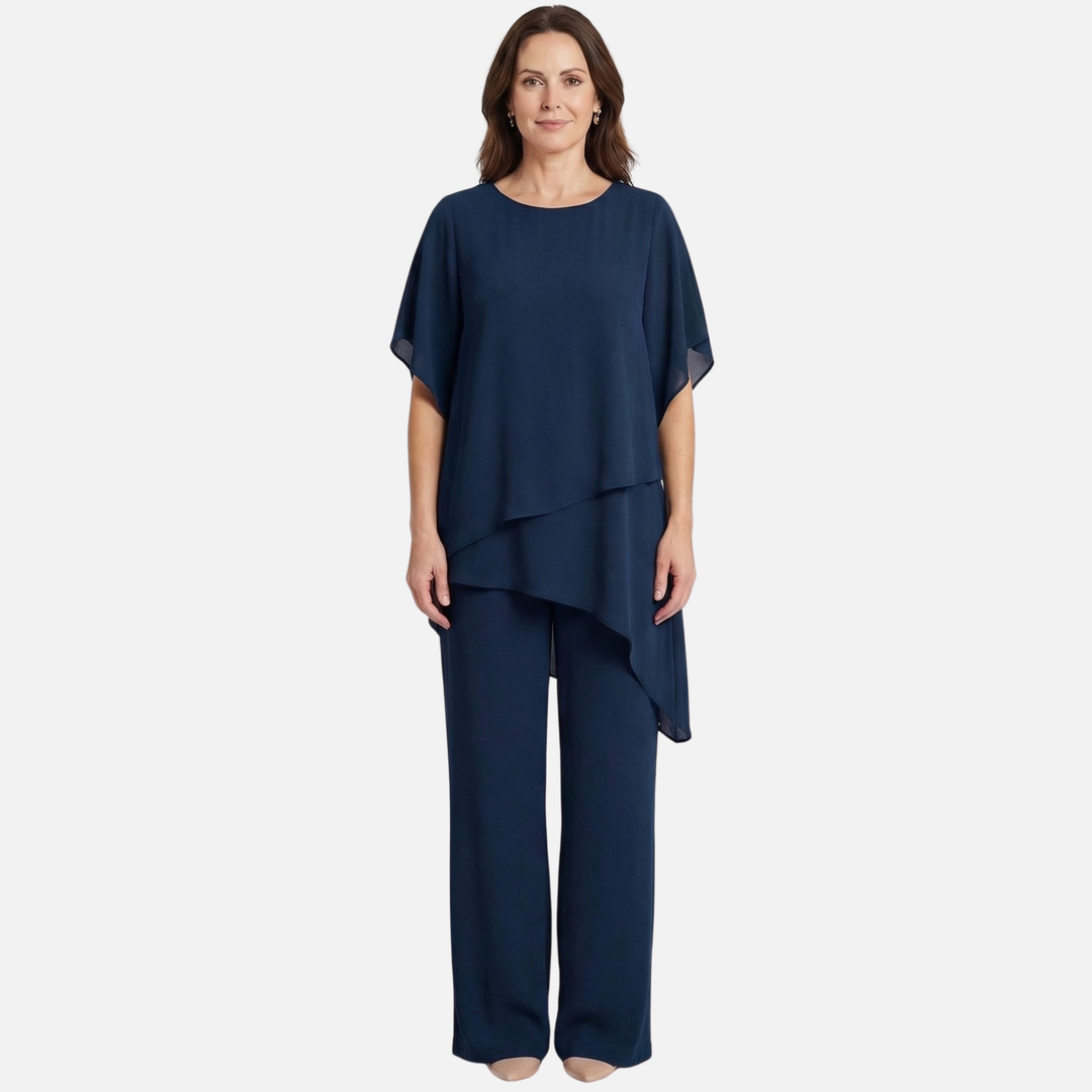 Lightweight Chiffon Asymmetric Top and Wide Leg Pants for Women