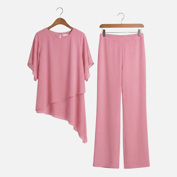 Lightweight Chiffon Asymmetric Top and Wide Leg Pants for Women