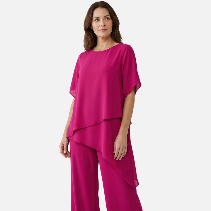 Lightweight Chiffon Asymmetric Top and Wide Leg Pants for Women
