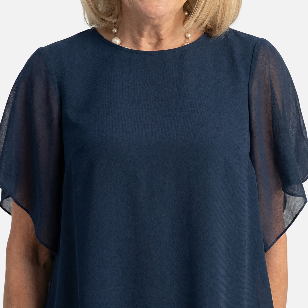 Lightweight Chiffon Asymmetric Top and Wide Leg Pants for Women