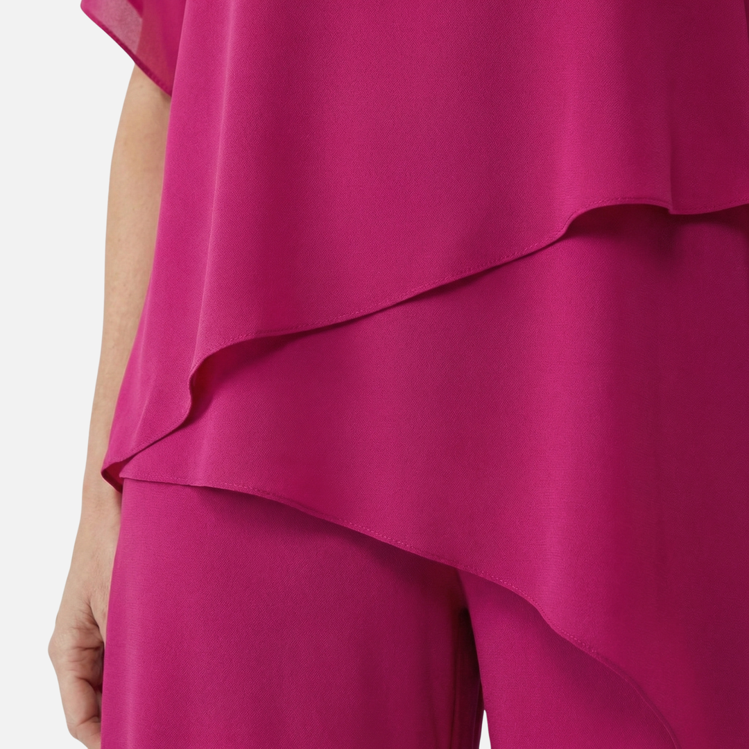 Lightweight Chiffon Asymmetric Top and Wide Leg Pants for Women