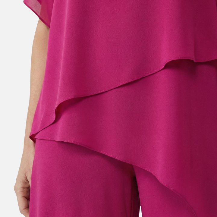 Lightweight Chiffon Asymmetric Top and Wide Leg Pants for Women