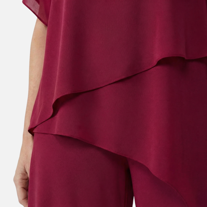 Lightweight Chiffon Asymmetric Top and Wide Leg Pants for Women