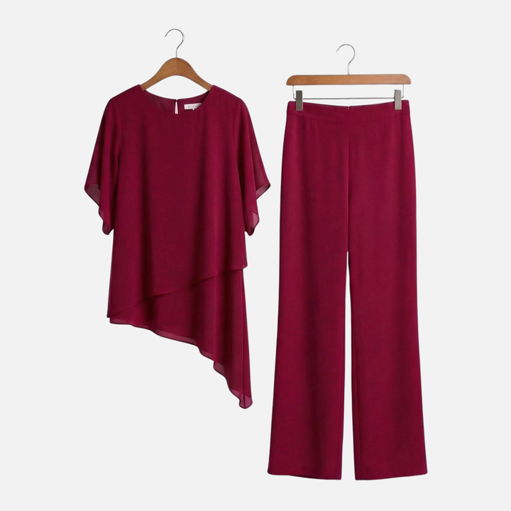 Lightweight Chiffon Asymmetric Top and Wide Leg Pants for Women