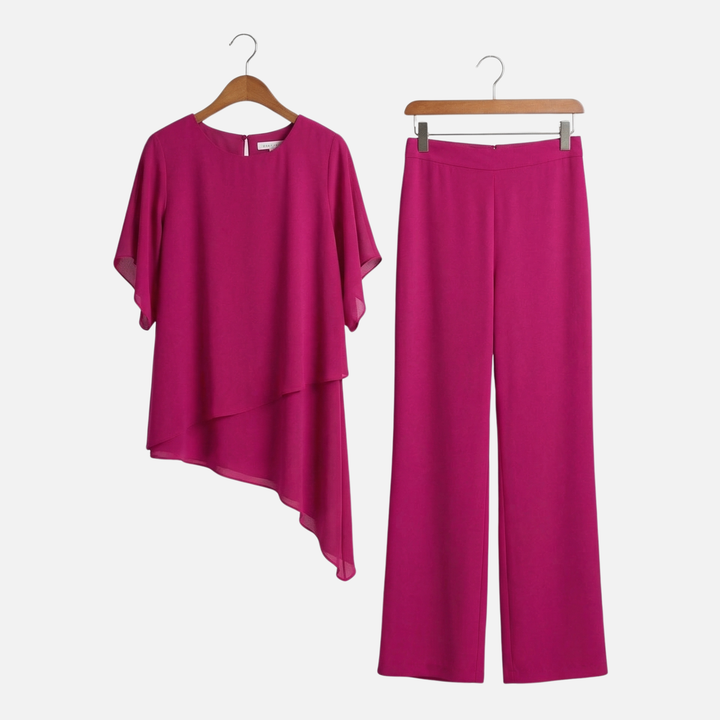 Lightweight Chiffon Asymmetric Top and Wide Leg Pants for Women