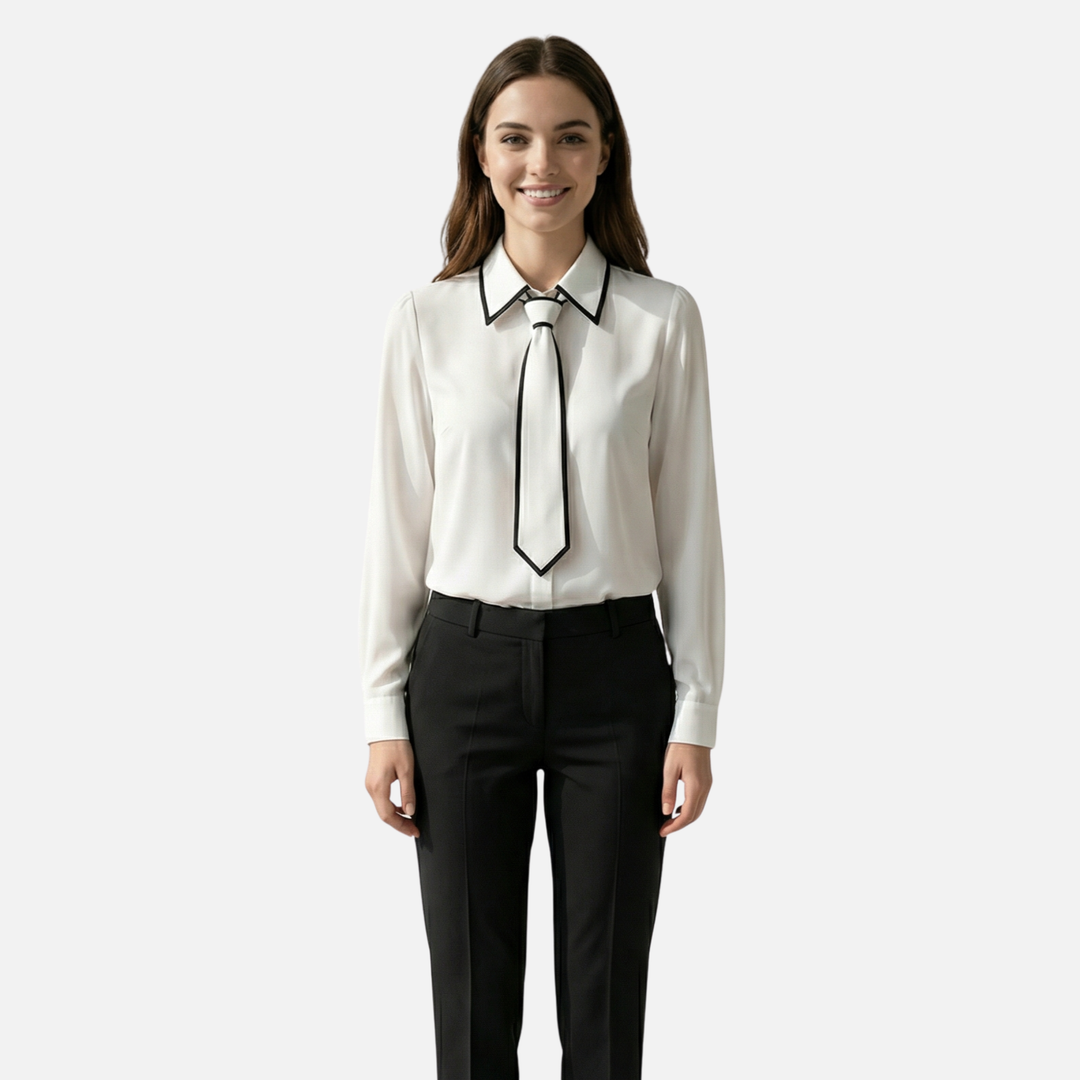 Lightweight Formal Button-Down Blouse with Necktie for Women