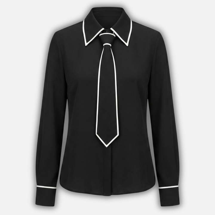 Lightweight Formal Button-Down Blouse with Necktie for Women