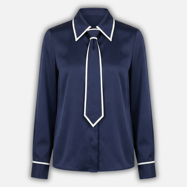 Lightweight Formal Button-Down Blouse with Necktie for Women