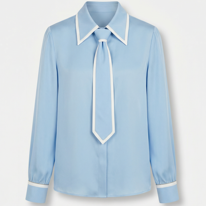 Lightweight Formal Button-Down Blouse with Necktie for Women