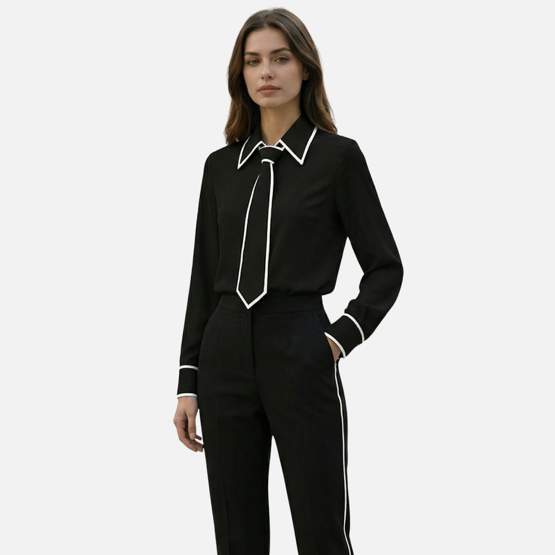 Lightweight Formal Button-Down Blouse with Necktie for Women