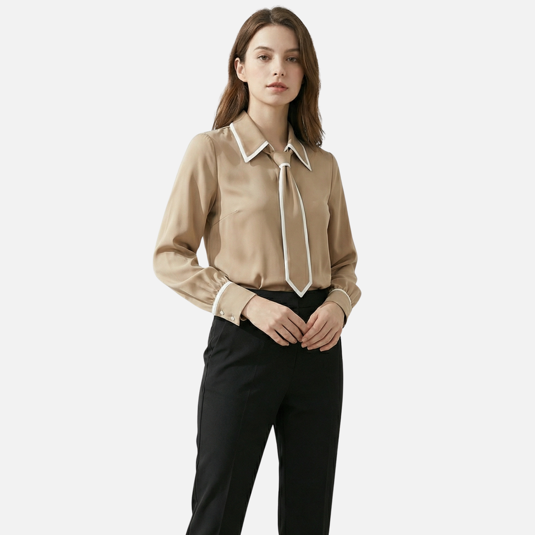 Lightweight Formal Button-Down Blouse with Necktie for Women