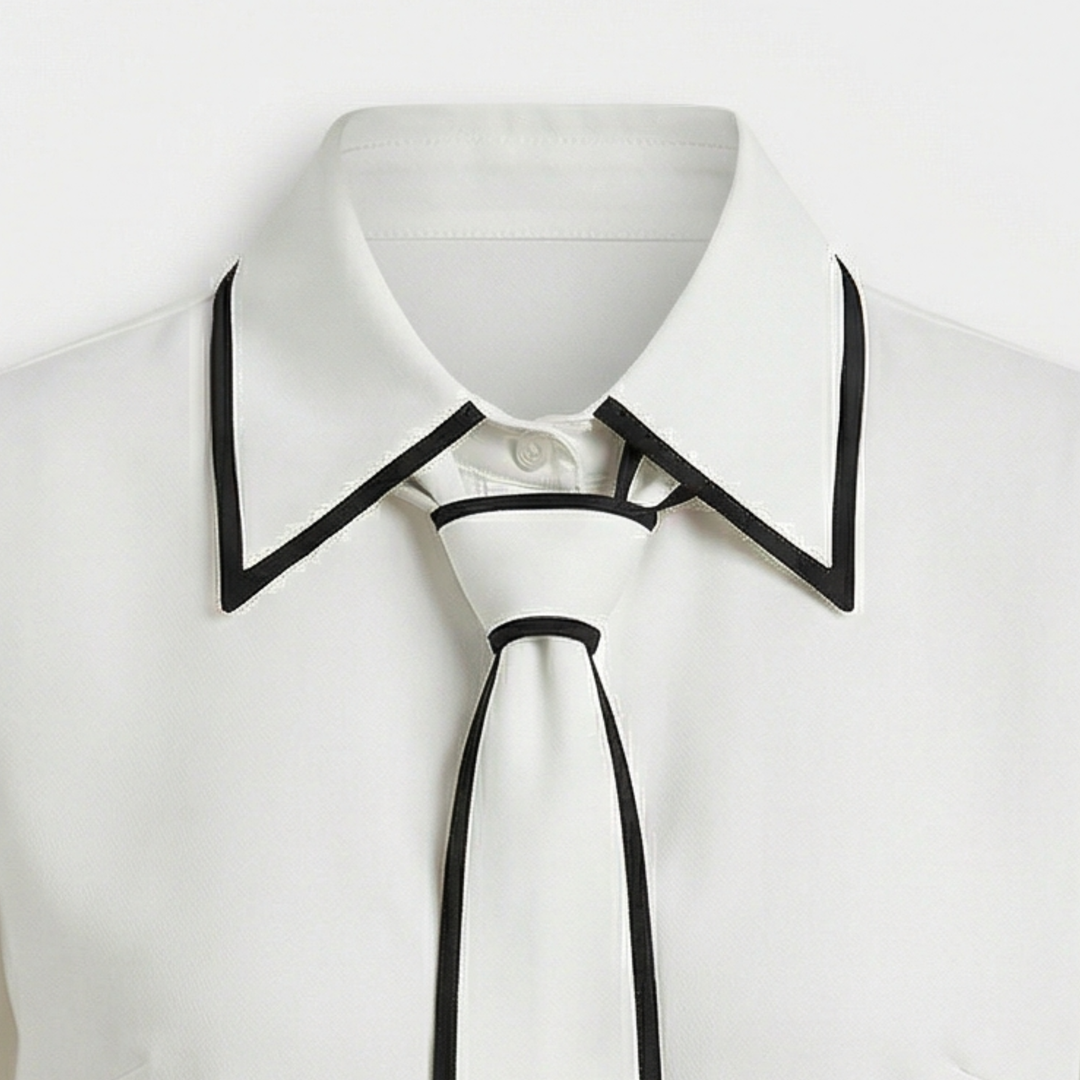 Lightweight Formal Button-Down Blouse with Necktie for Women