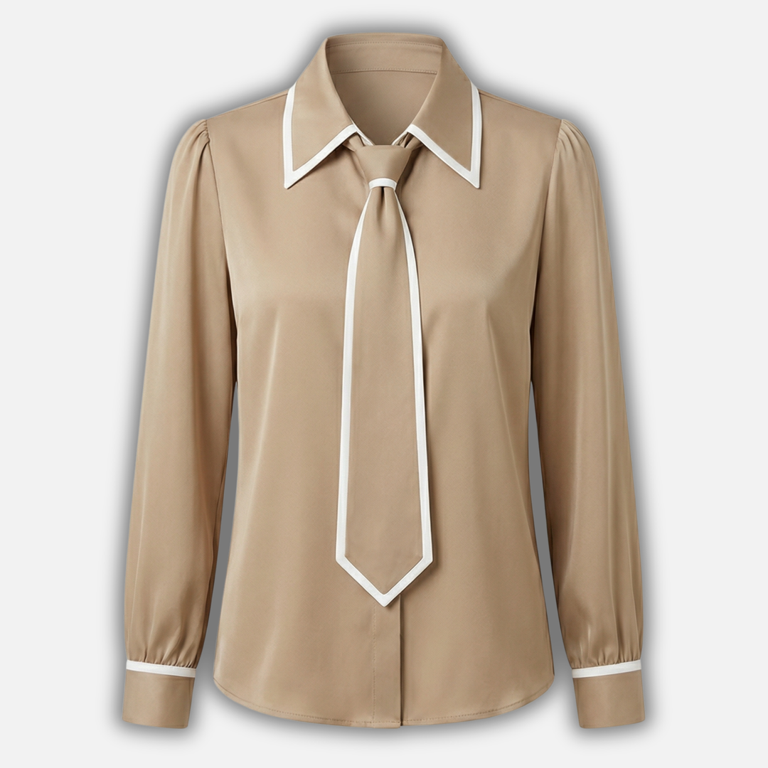 Lightweight Formal Button-Down Blouse with Necktie for Women