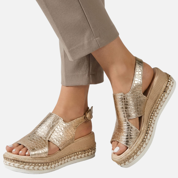 Lightweight Metallic Platform Sandals with Ankle Strap for Women