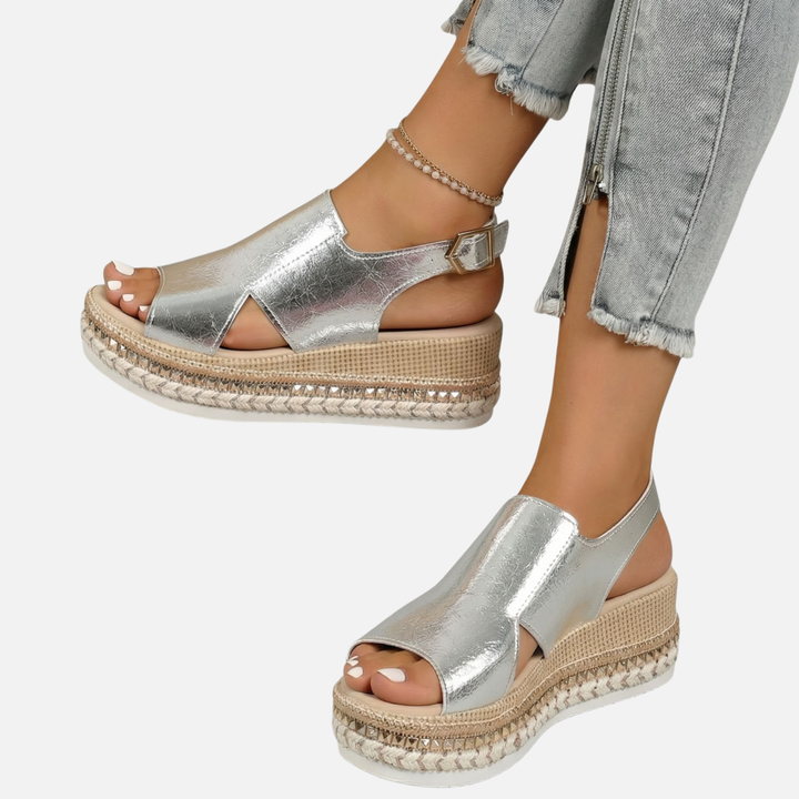 Lightweight Metallic Platform Sandals with Ankle Strap for Women