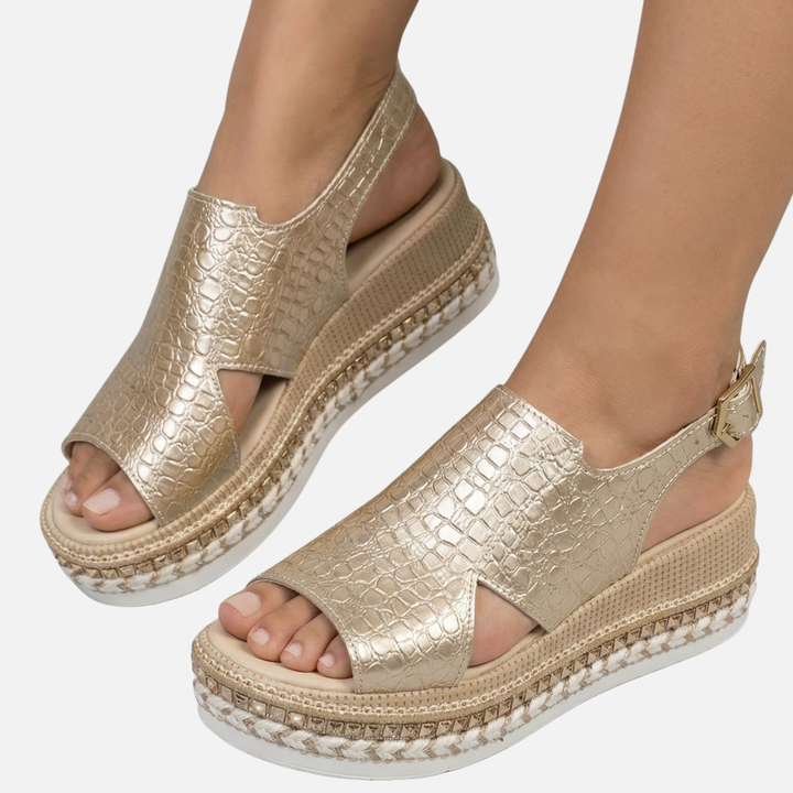 Lightweight Metallic Platform Sandals with Ankle Strap for Women