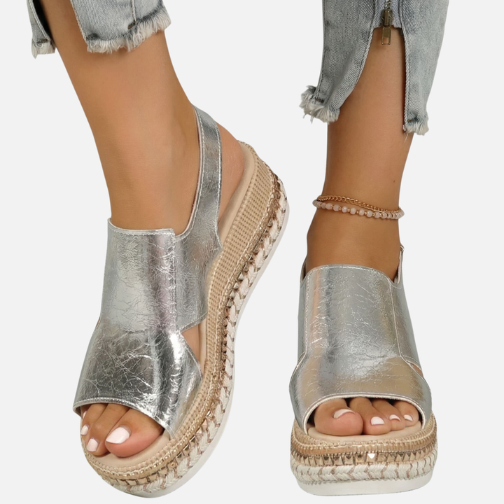 Lightweight Metallic Platform Sandals with Ankle Strap for Women