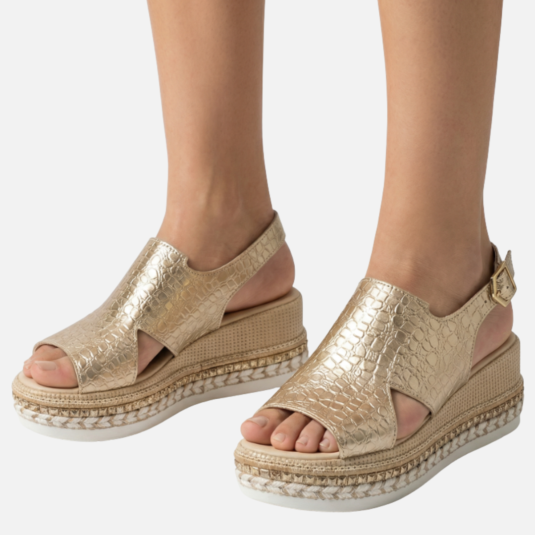 Lightweight Metallic Platform Sandals with Ankle Strap for Women