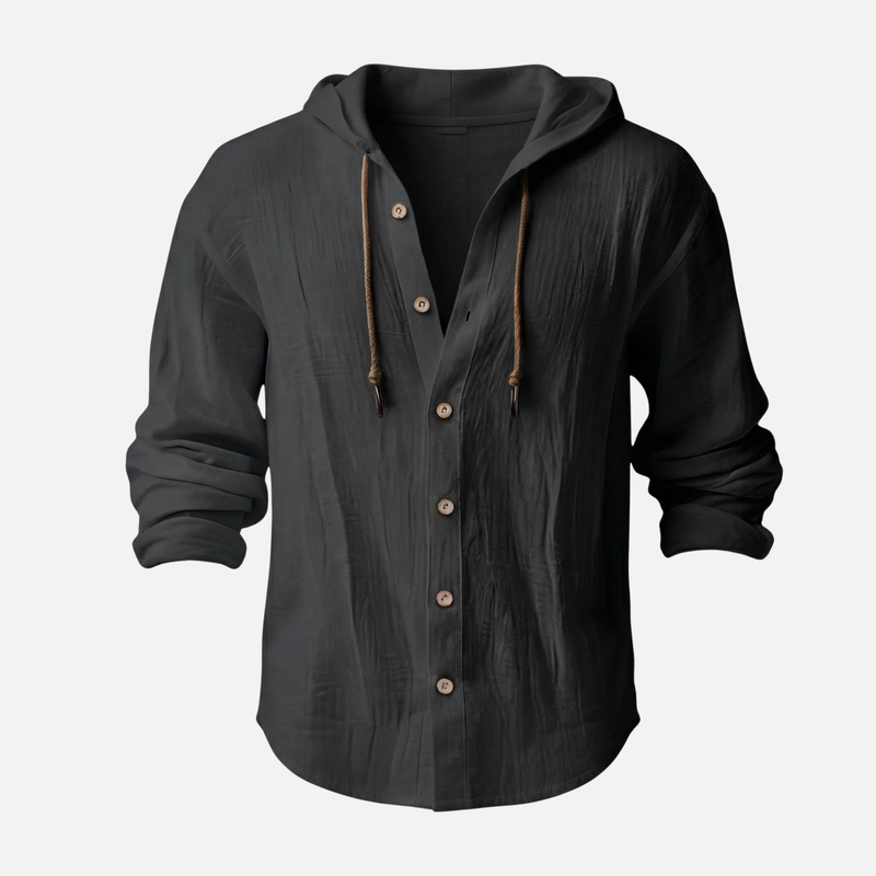 Lightweight Linen Hooded Shirt with Button Placket for Men