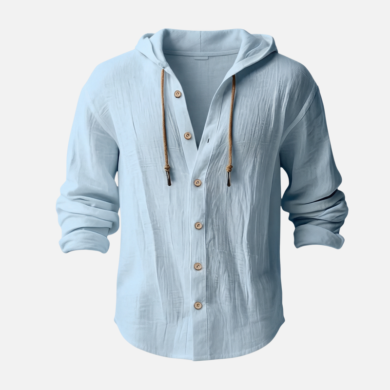 Lightweight Linen Hooded Shirt with Button Placket for Men