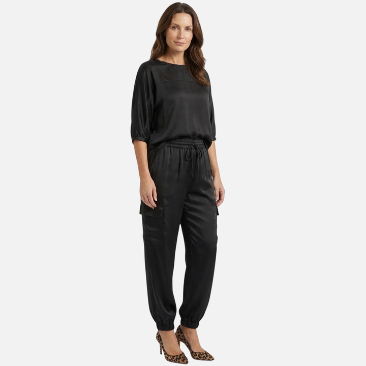 Relaxed Fit Satin Set with Blouse and Pants for Women