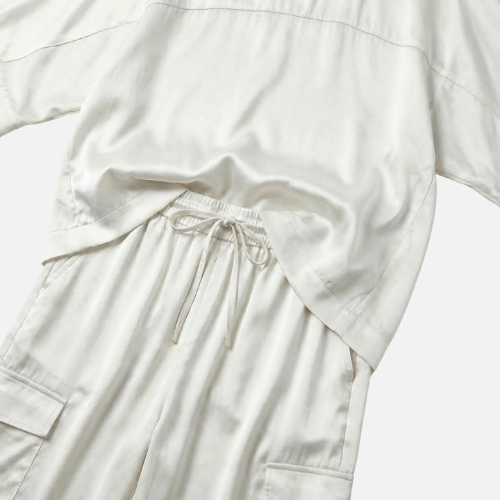 Relaxed Fit Satin Set with Blouse and Pants for Women