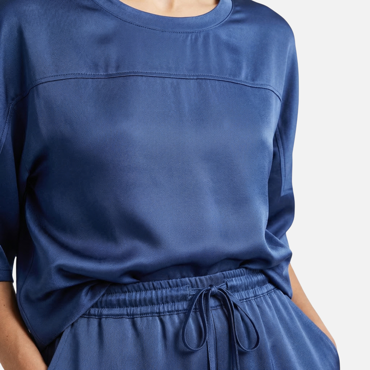 Relaxed Fit Satin Set with Blouse and Pants for Women