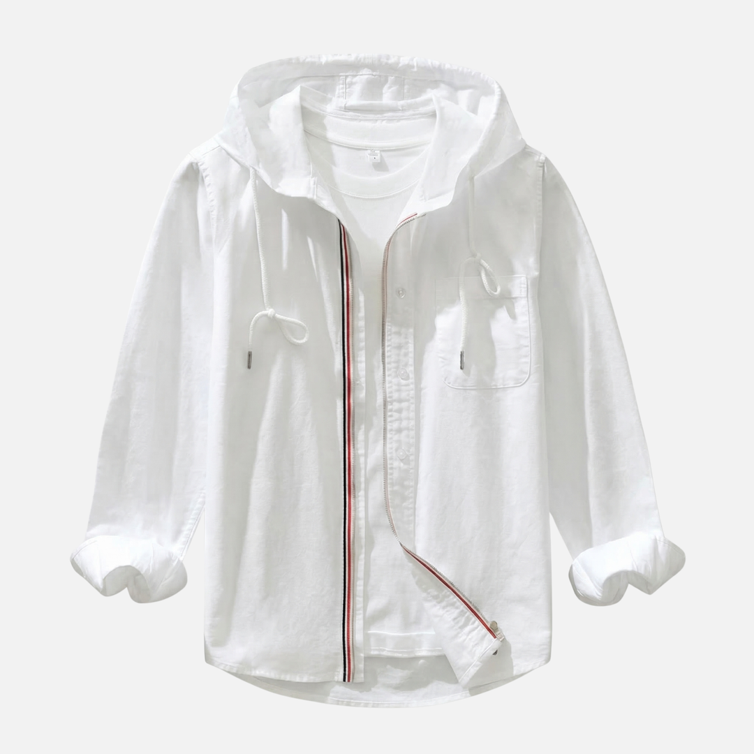 Linen Zip-Up Hoodie Shirt for Men