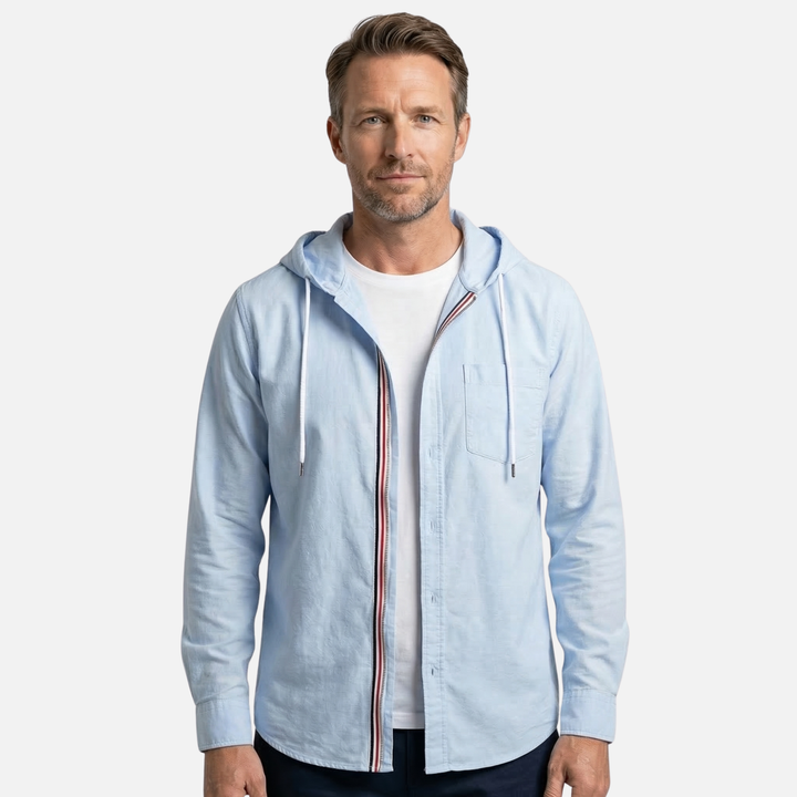 Linen Zip-Up Hoodie Shirt for Men