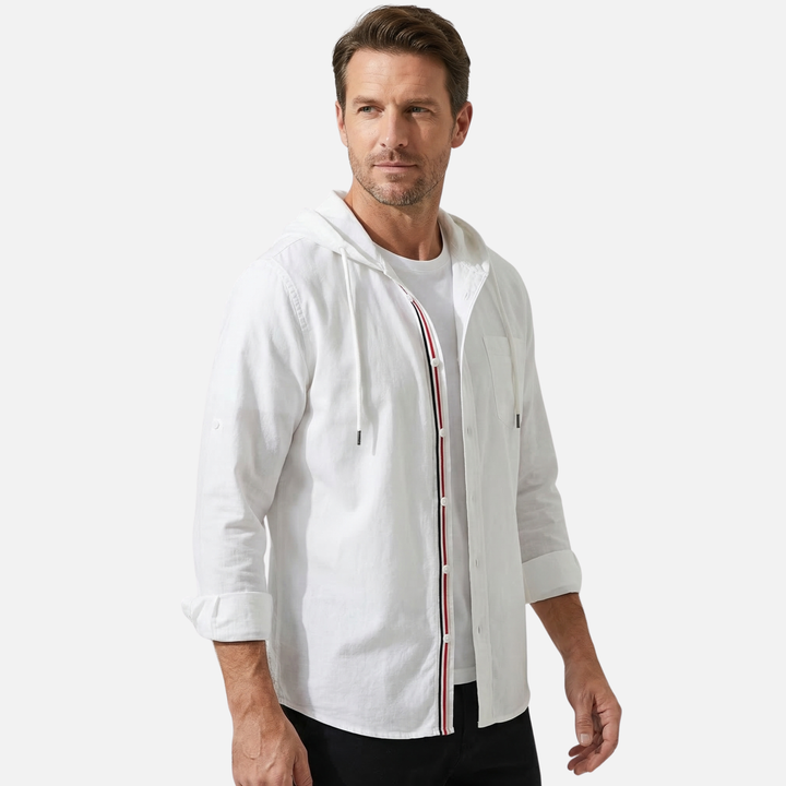 Linen Zip-Up Hoodie Shirt for Men