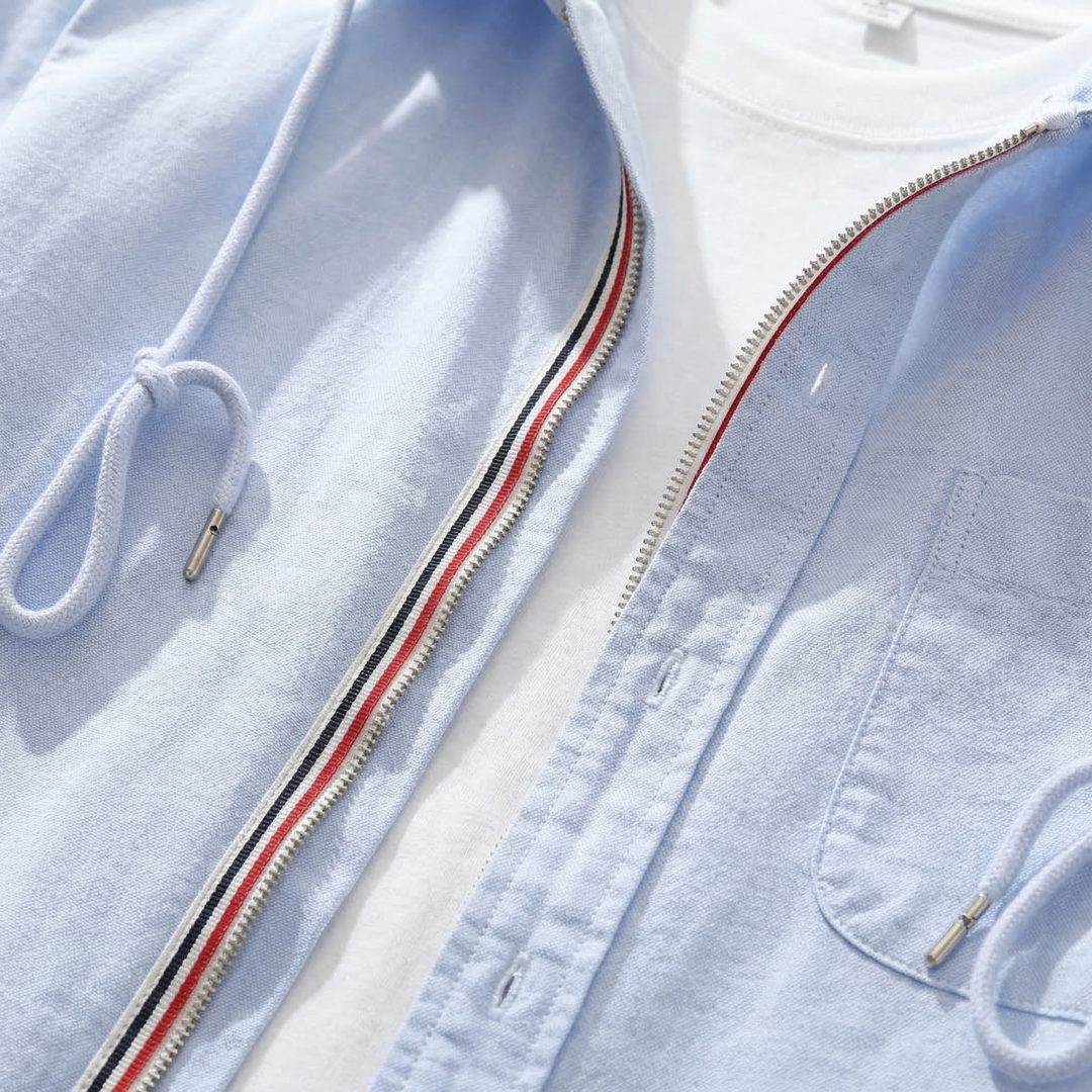 Linen Zip-Up Hoodie Shirt for Men