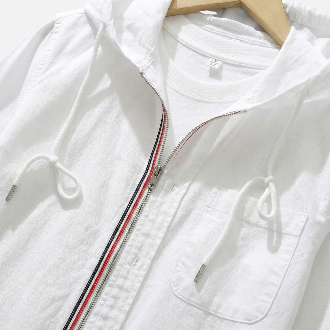 Linen Zip-Up Hoodie Shirt for Men